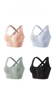 Soutien-gorge de sport à fermeture éclair avant et bretelles croisées en quatre coloris