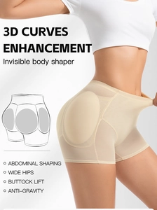 Detail of nude invisible body shaper with 3D padded hip and buttock lift enhancing design