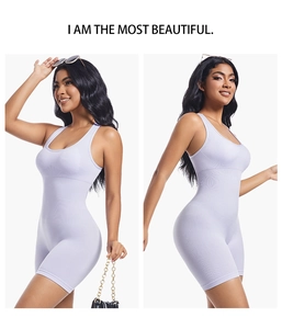 Detailed close-up of lavender ribbed seamless yoga romper with U-neck and bodycon fit