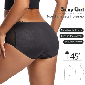 Lace padded hip enhancer underwear with high waist control and breathable mesh fabric