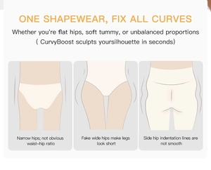 Infographic showing shapewear solutions for narrow hips and side curves correction