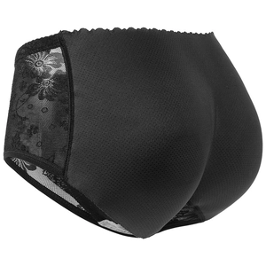 Women's black padded shapewear panties with breathable mesh and floral lace side panels