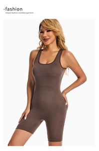 Detail of seamless compression fabric and tummy control texture on brown bodysuit