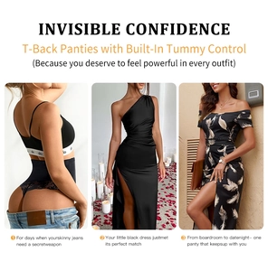 Invisible black high waist tummy control thong shown under tight clothing and dresses