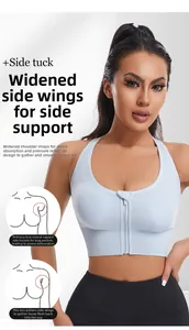 Fermeture éclair frontale sur brassière de sport bleu clair avec maintien latéral renforcé