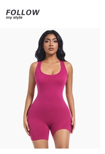 Detailed close-up of rose red sleeveless yoga bodysuit with fine knitted texture