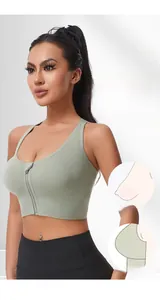 Vue détaillée du soutien-gorge de sport à fermeture éclair avant et bande de soutien