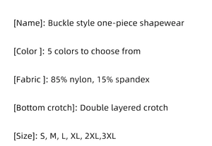 Size chart and fabric details for high elastic seamless buckle one-piece shapewear