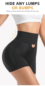 Detail view of high waist shapewear with three-row buckle and butt lifting seams