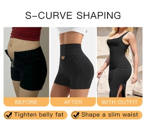 Three-stage comparison of black high waist tummy control shaper with adjustable hooks