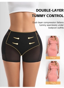 Detail of dual-layer high waist tummy control shorts with breathable mesh and lifting effect