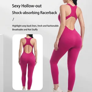 Women's rose red seamless ribbed bodysuit with racerback and open back cutout design