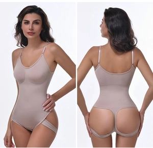 Detail view of seamless high-stretch bodysuit showing firm tummy control and butt lift
