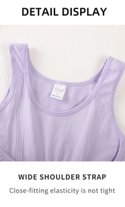 Detailansicht lila nahtloser Yoga-Body mit breiten Trägern und elastischem Material