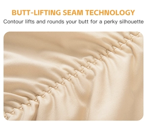 Detail of ruched seam design on high waist body shaper for butt-lifting effect