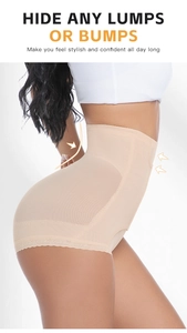 Detail view of high waist slimming briefs showing breathable mesh and lace trim