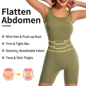 Women's green seamless yoga bodysuit with tummy control and open back athletic design