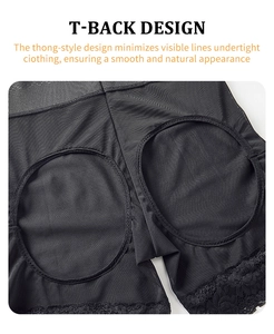 Dettaglio delle mutandine modellanti T-back in mesh traspirante con pizzo nero
