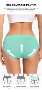 Detail view of full coverage mint green seamless underwear with letters waistband design