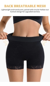 Dettaglio di guaina in pizzo nero con alta elasticità e design a rete traspirante
