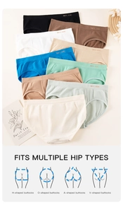 Detailed grid of low-waist seamless panties in nine colors with elastic letter waistband