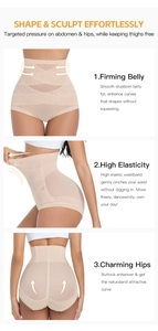 Three-way view of high-waisted tummy control briefs with breathable mesh and lift effect