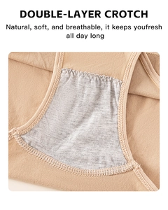 Detailed close-up showing the double-layer breathable cotton crotch of women's seamless panties