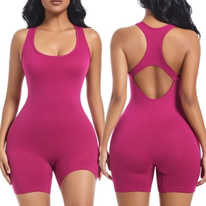 Slim fit rose red sleeveless yoga jumpsuit with hollow back and racerback design