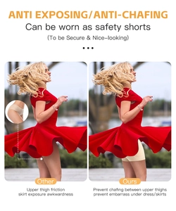 Breathable beige safety shorts preventing thigh chafing and skirt exposure issues