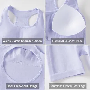 Lavender ribbed yoga bodysuit with wide straps and back cutout detail for fitness