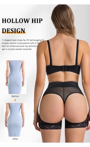 Dettaglio delle mutandine push-up in pizzo nero con design a T e inserti in rete