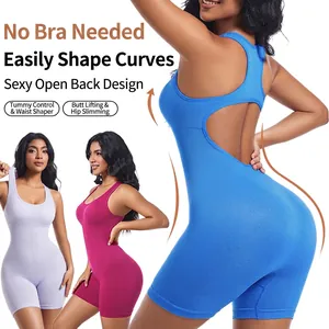 Women's seamless ribbed yoga jumpsuit with cross back design in multiple colors