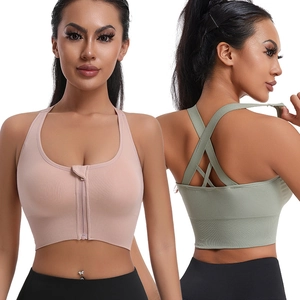 Soutien-Gorge de Sport Antichoc Sans Couture pour Femmes Fermeture Éclair Avant Dos Croisé Rembourré Yoga Gym Fitness Course Top