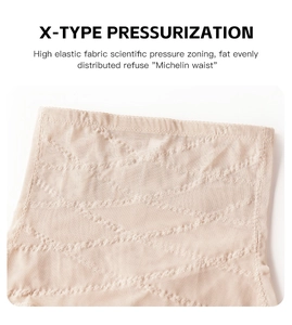 Detail view of high waist shaper with X-type pressurization for tummy control
