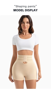 High waist shaping pants detail with three-row hook-and-eye closure for tummy control