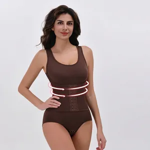Nahtloser brauner Shapewear-Body mit Hakenverschluss und Bauchweg-Kompressionseffekt