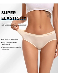 Close-up of the super elastic beige seamless panties with branded cotton waistband