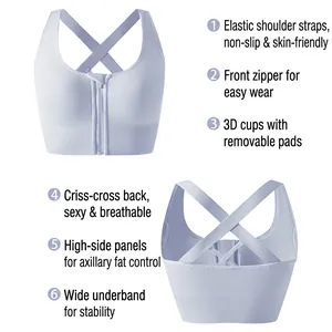 Soutien-gorge sport antichoc avec zip frontal et bretelles croisées en violet clair