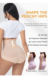 Detail of high waist tummy control briefs with 3D shaping and delicate lace trim