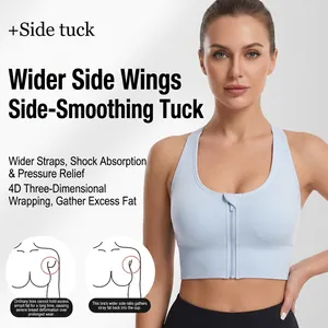 Soutien-gorge de sport bleu clair zippé à l'avant avec larges bretelles de maintien