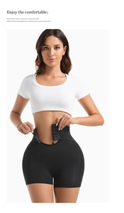 Detail view of high waist shapewear with adjustable front hook-and-eye closure for women