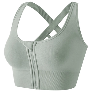 Soutien-gorge de sport antichoc pour la course avec zip frontal et bretelles croisées vert