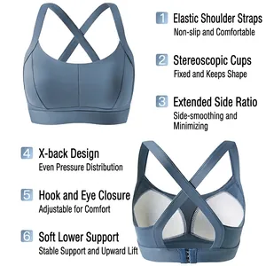Soutien-gorge de sport rembourré avec dos en X et fermeture réglable