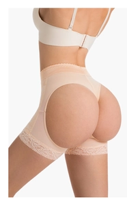 Dettaglio della guaina contenitiva a vita alta con pizzo e design per sollevamento glutei