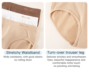 Detail showing stretchy lettered waistband and smooth seamless edges of women's briefs