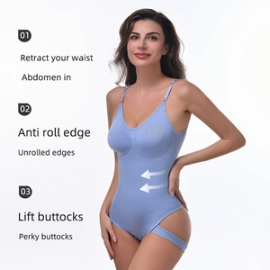 Seamless light blue shapewear bodysuit for women with tummy control and butt lifting