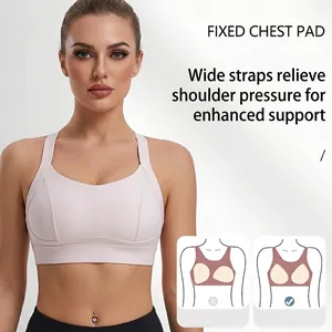 Soutien-gorge de sport rose pâle à dos croisé avec coussinets fixes et bretelles larges