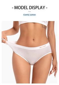 Detail of white cotton panties featuring comfy stretch fabric and elastic logo waistband