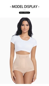 Detail of high waist shapewear with multi-row hook-and-eye closure for tummy control