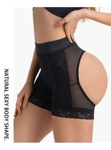 Vista laterale degli shorts modellanti in pizzo a vita alta per una forma sexy